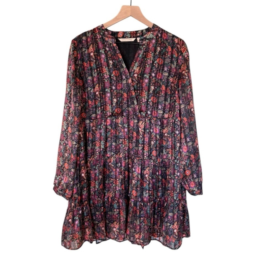 Soft Surroundings Castille Floral Tunic‎ Dress Black Orange Purple Pink Medium